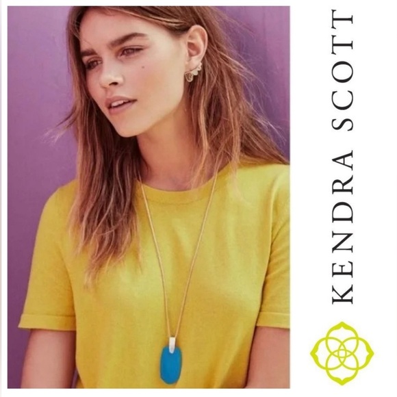 EUC - Kendra Scott Gold Inez Blue Agate Pendant Necklace - Picture 3 of 8